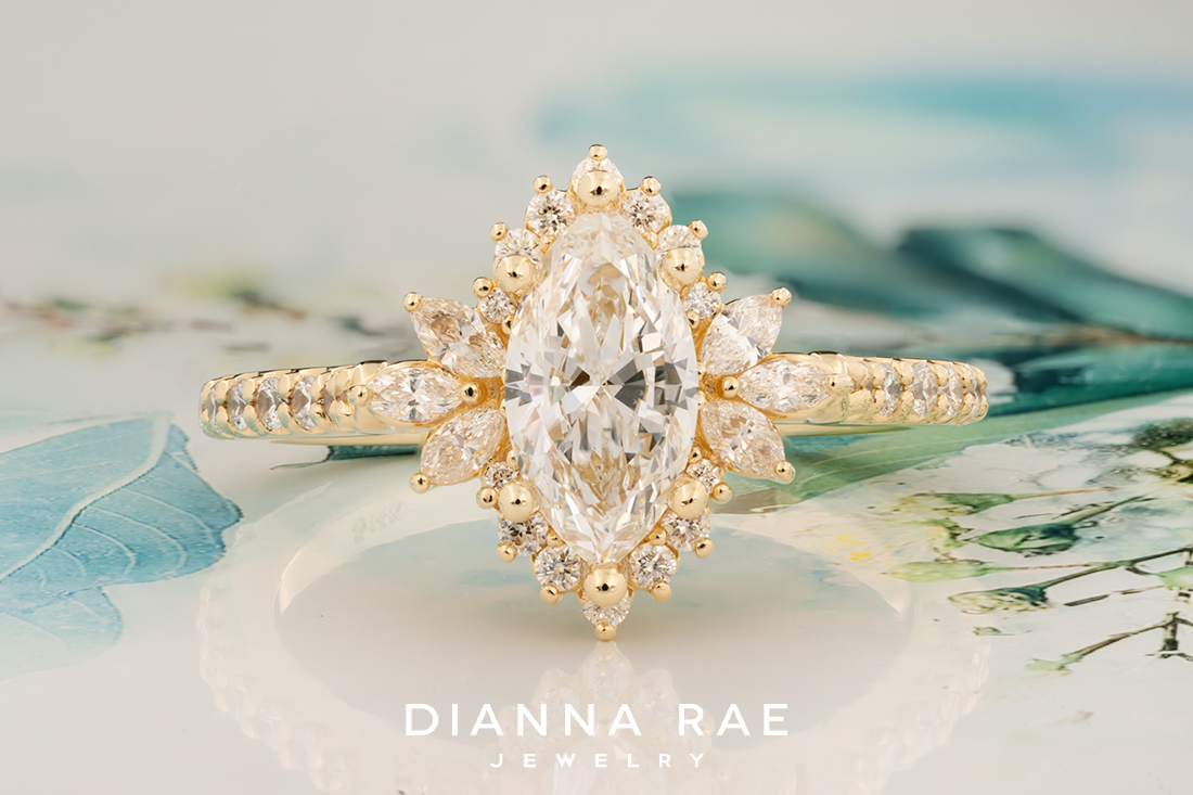 Orchid - Yellow Gold Marquise Vintage-Inspired Halo Engagement Ring