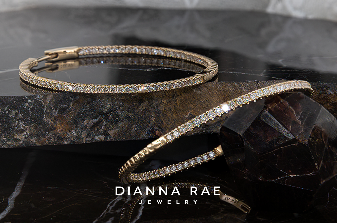 1.68 Carat Total Weight Yellow Gold Natural Diamond Hoop Earrings