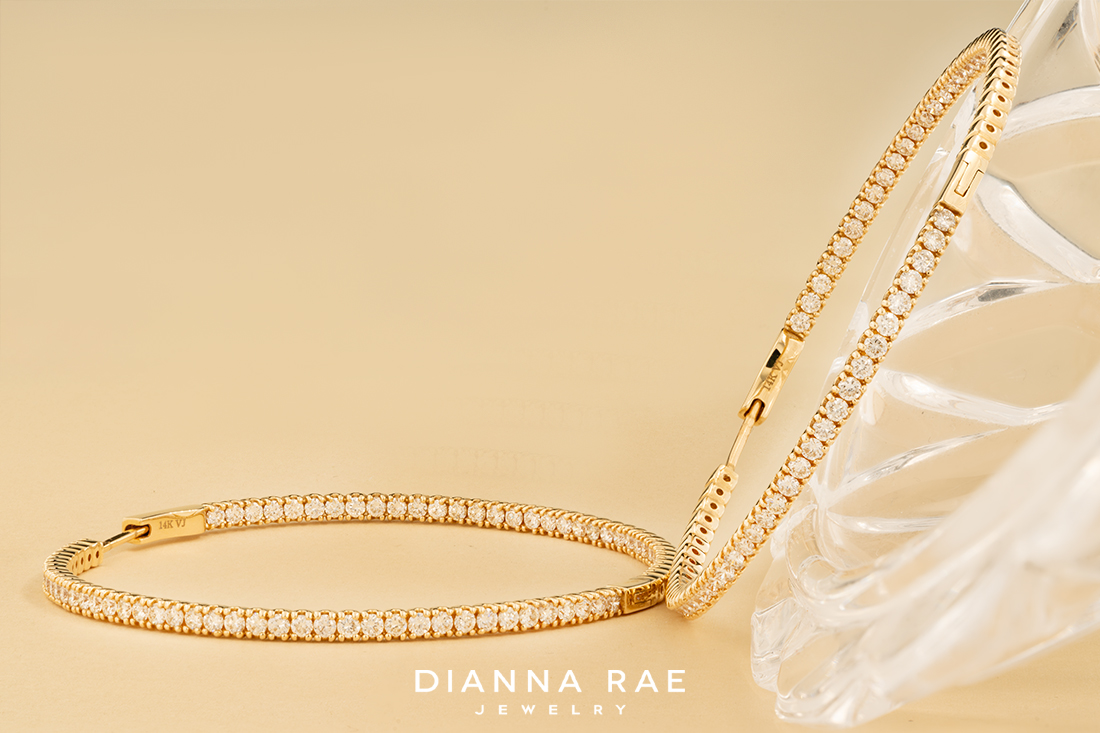 3.92 Carat Total Weight Large Yellow Gold Natural Diamond Hoops