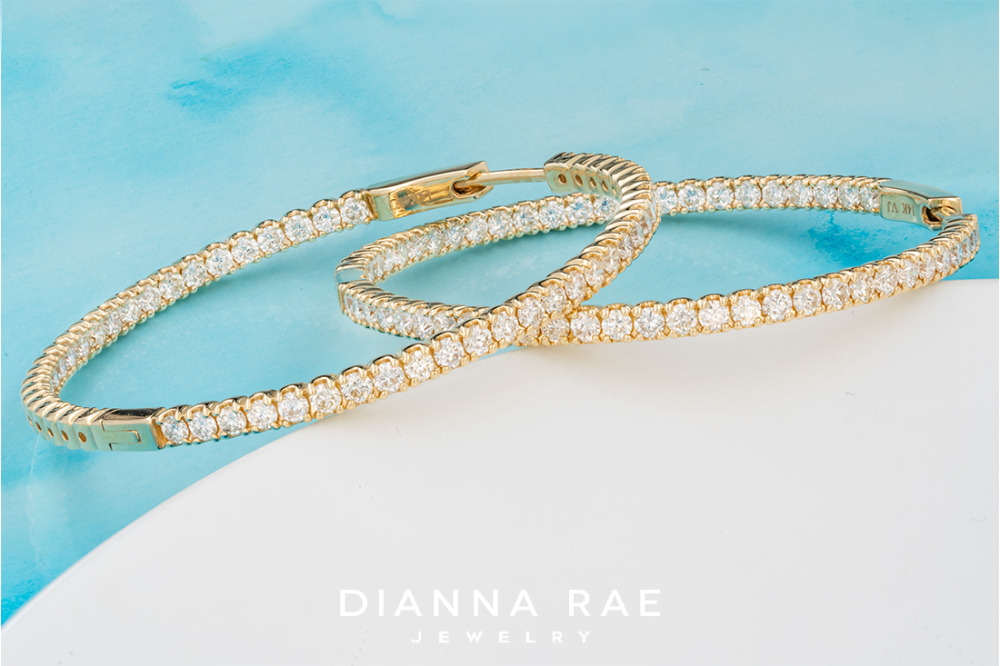 1.02 Carat Total Weight Yellow Gold Natural Diamond Hoop Earrings