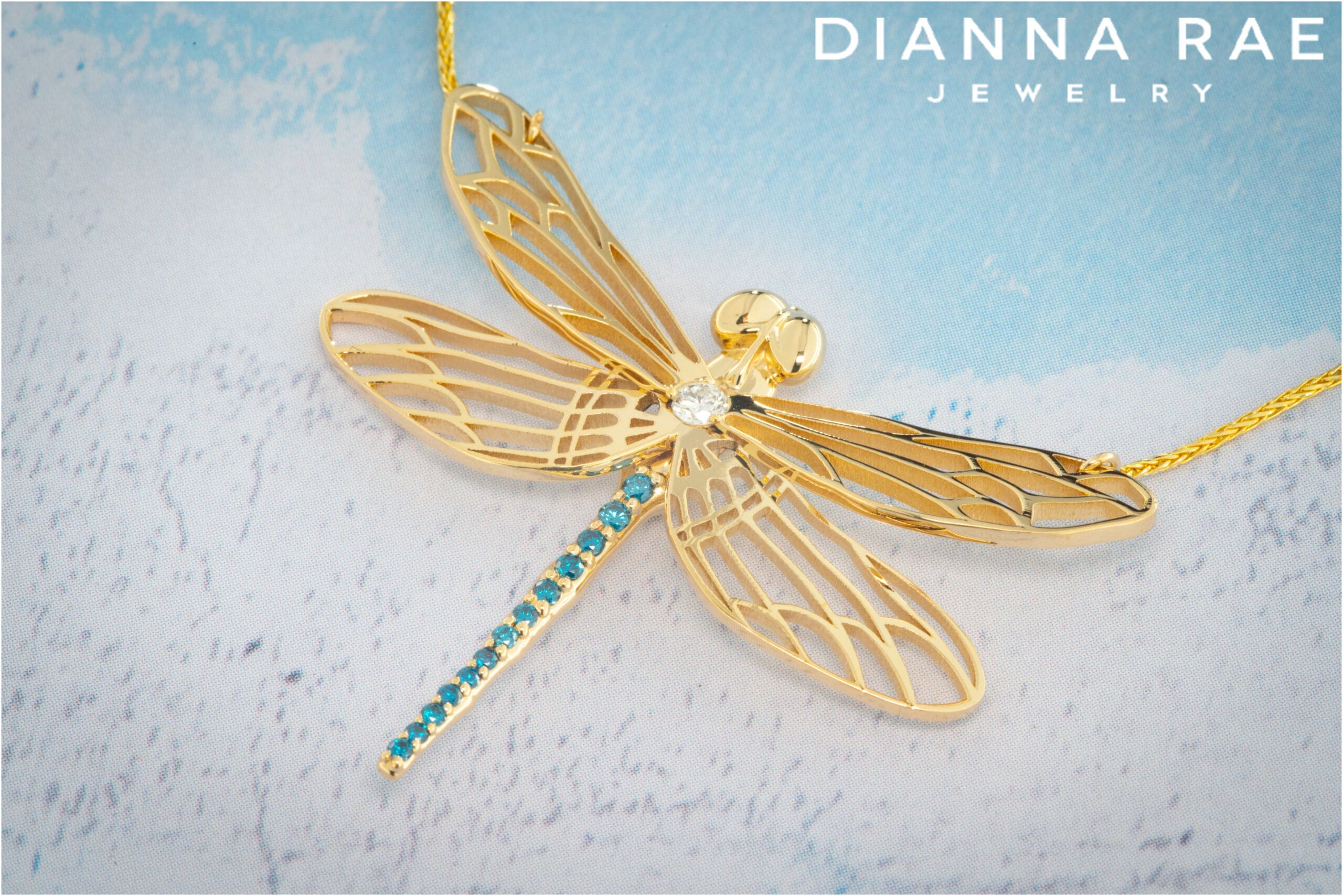 Teal Diamond Dragonfly Pendant