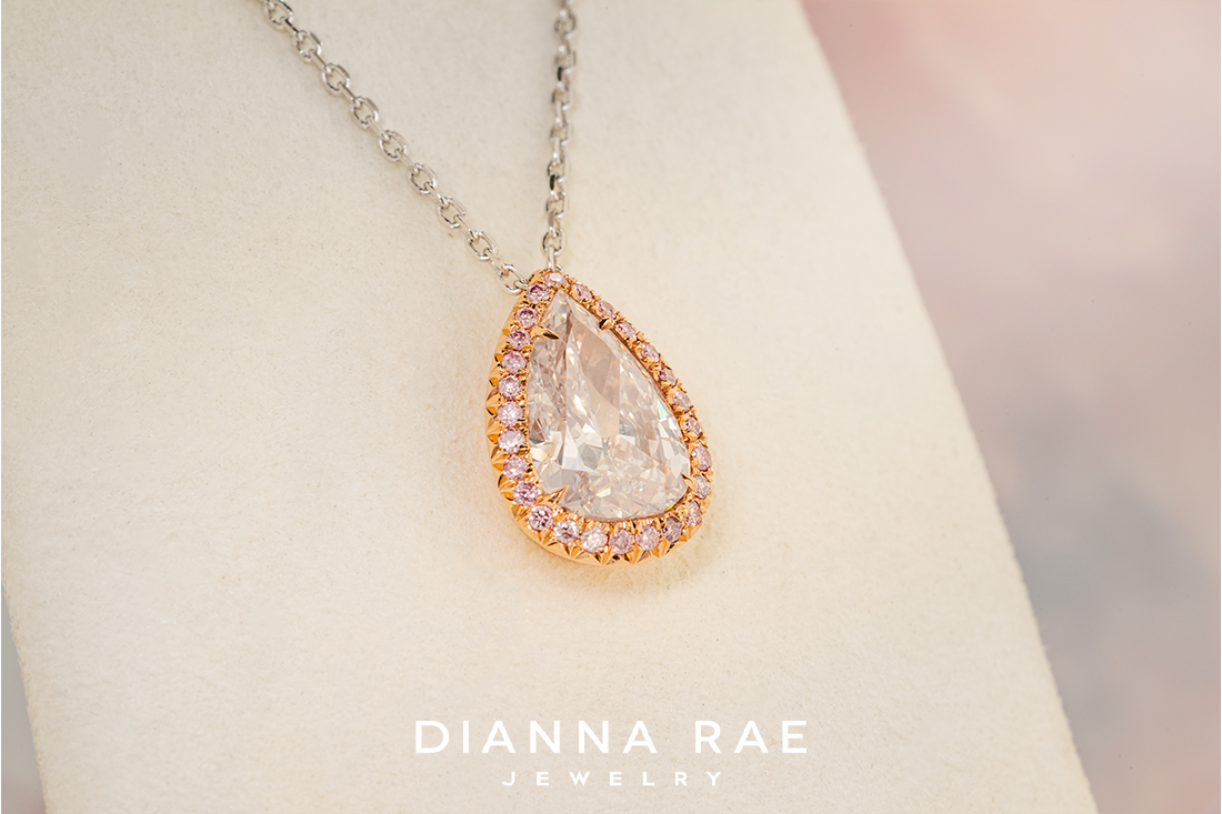 2.36 carat Pear Diamond Pendant with Pink Diamond Halo