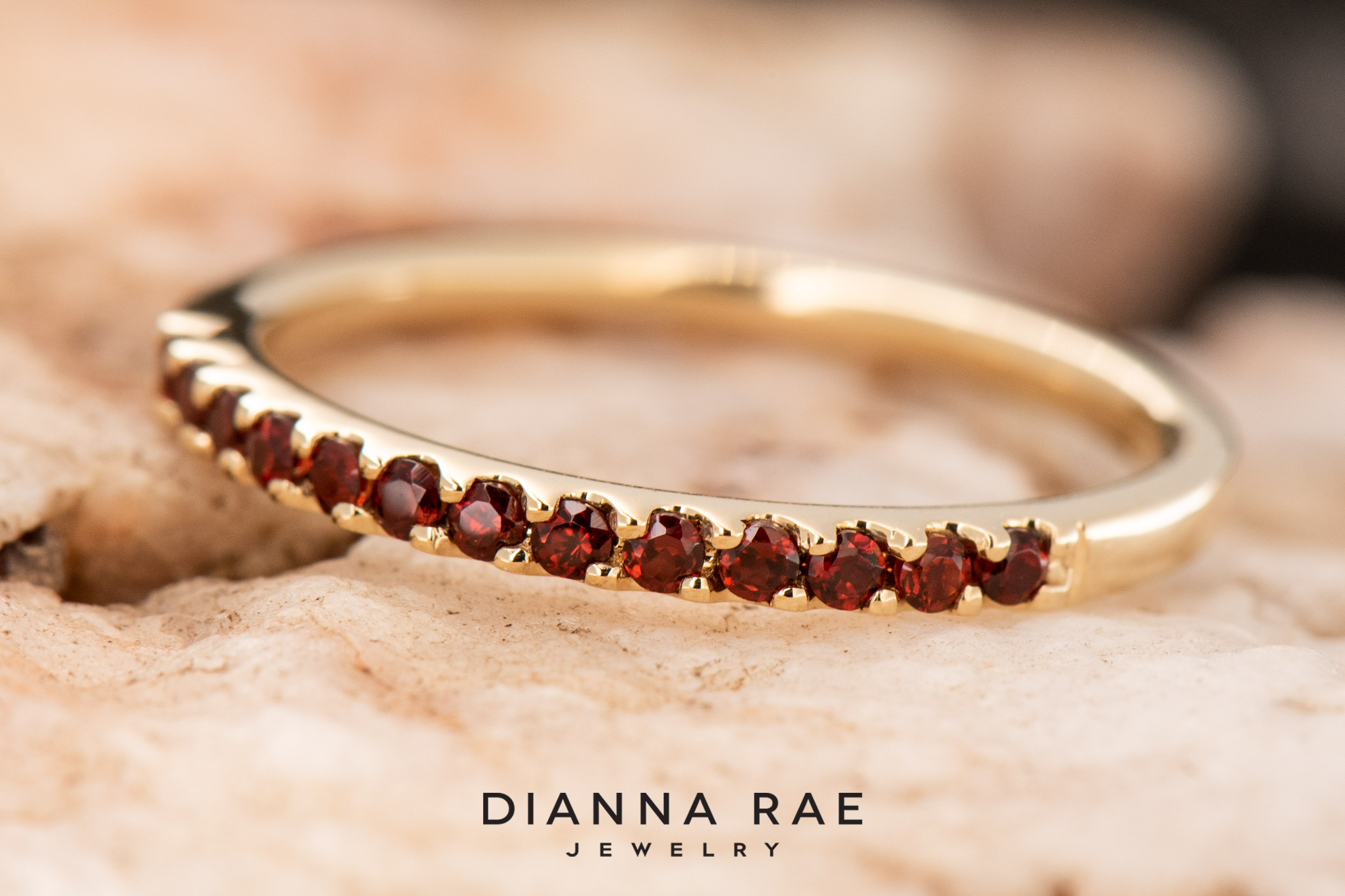 14k Yellow Gold Garnet Band