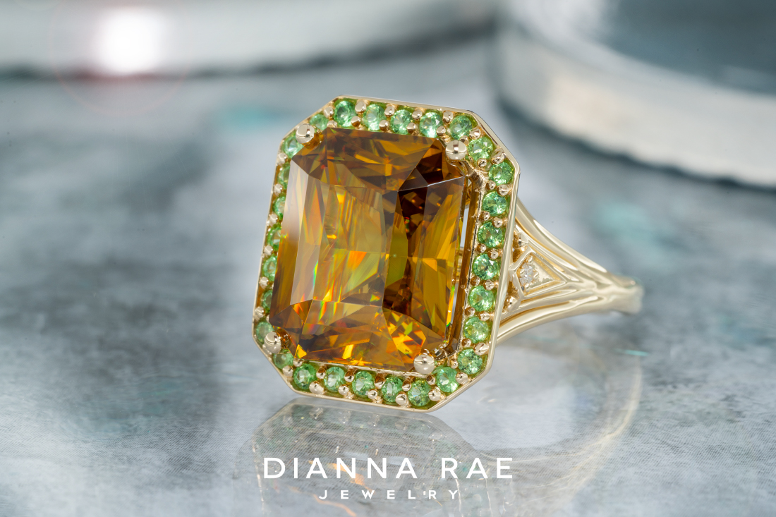 Sphene and Tsavorite Garnet Ring