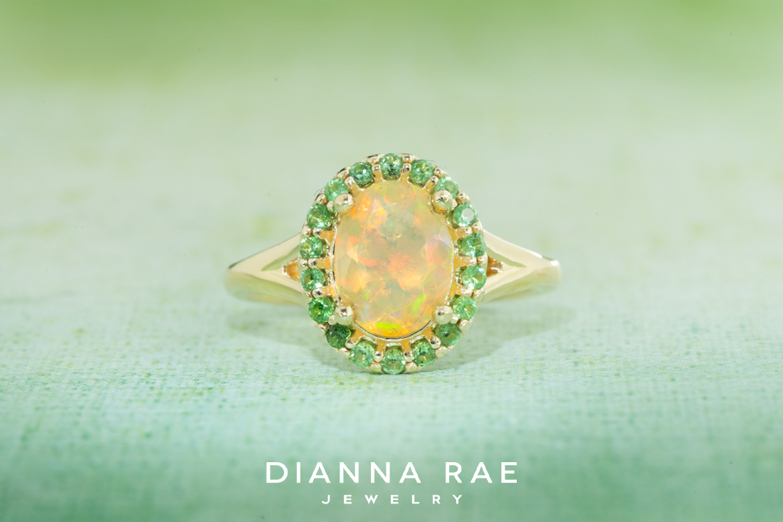 Ethiopian Opal and Tsavorite Garnet Ring