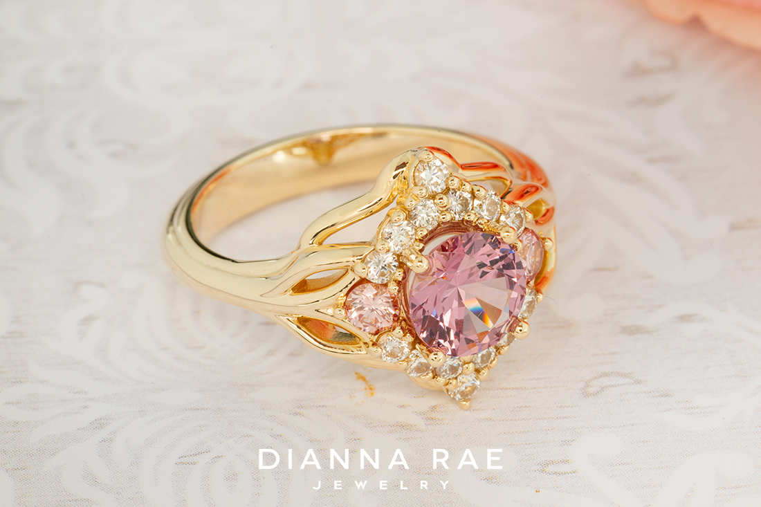 Malaya Garnet Ring with Pink Diamond Side Stones