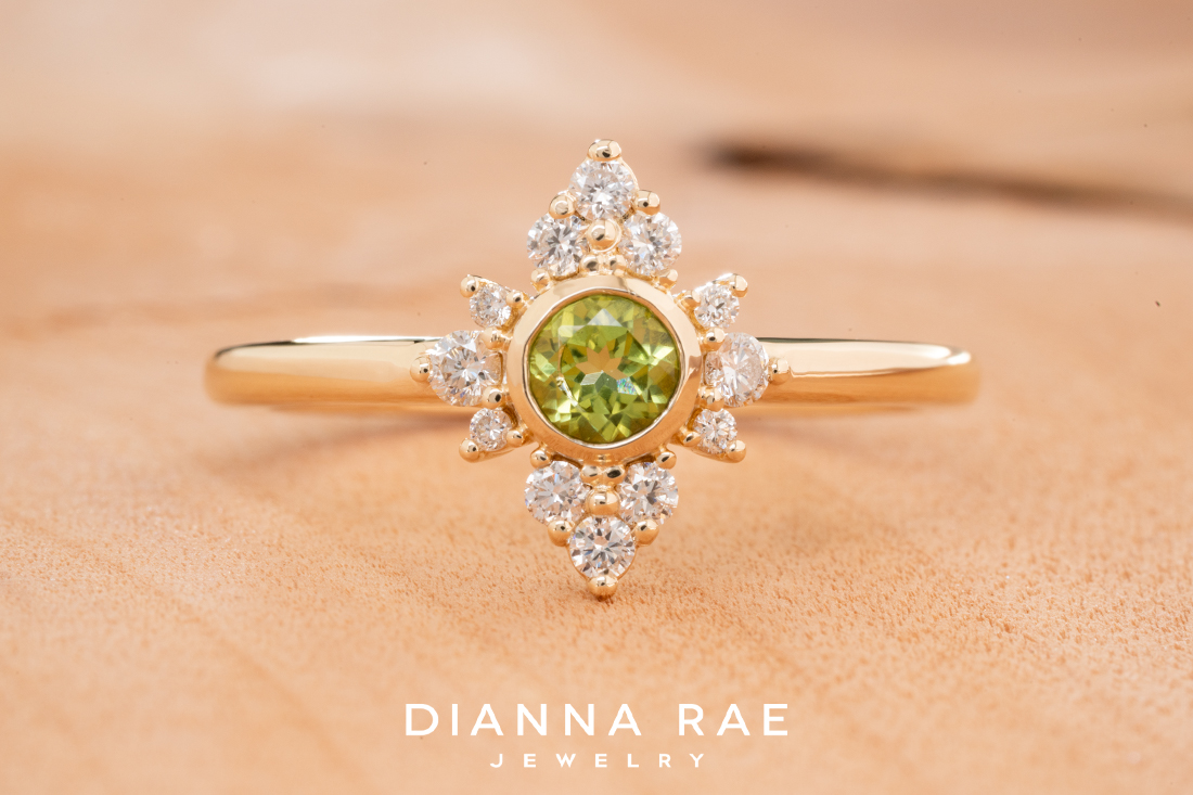10K Yellow Gold Peridot and Diamond Ring
