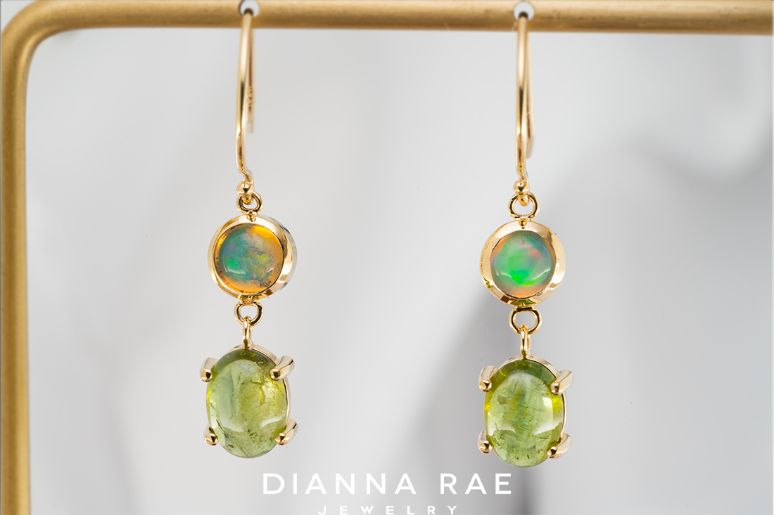 Green Tourmaline and Ethiopian Dangle Earrings