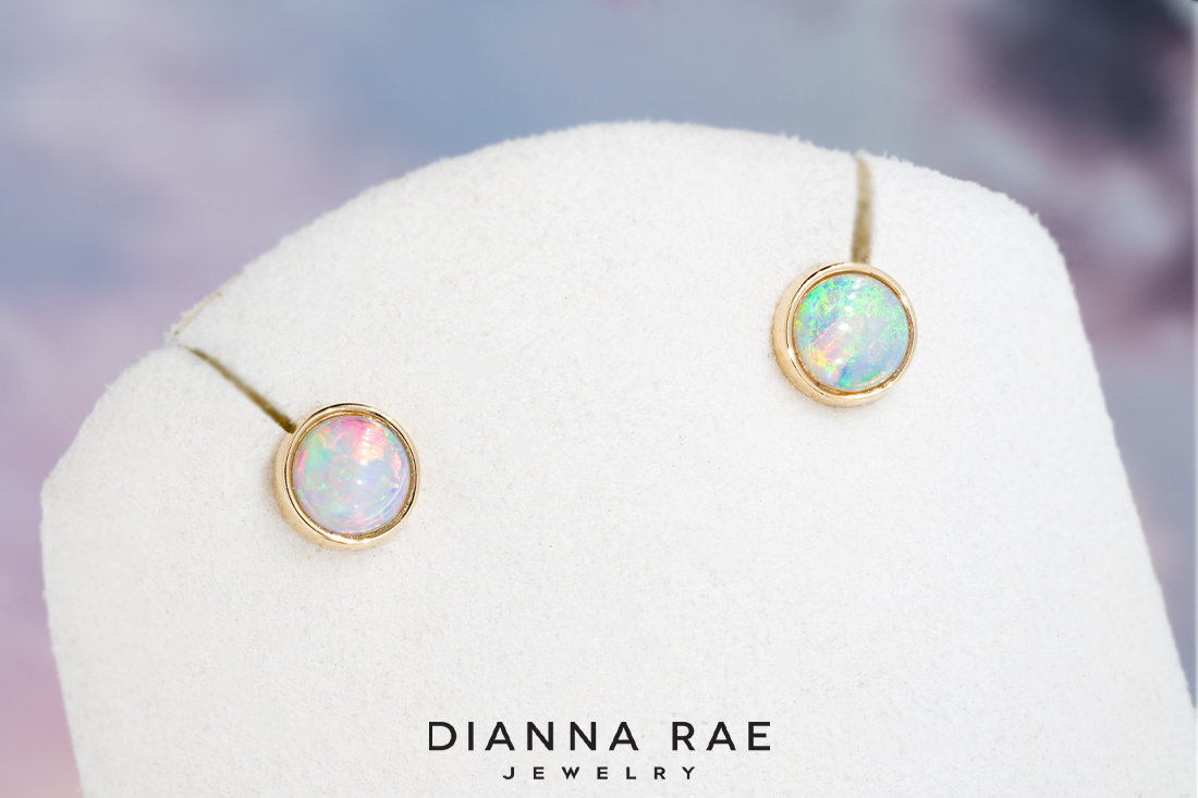 14K Yellow Gold Opal Studs