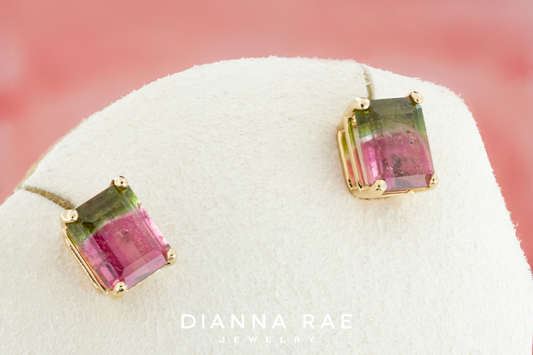 Watermelon Tourmaline Studs