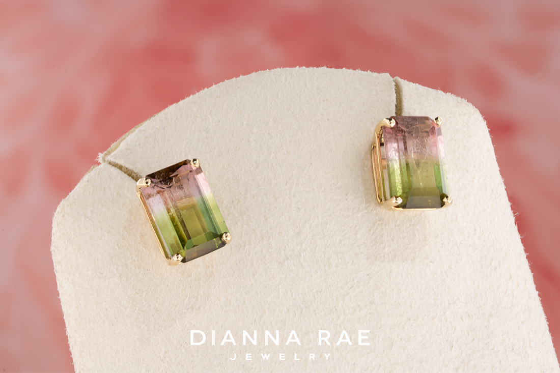 Watermelon Tourmaline Studs