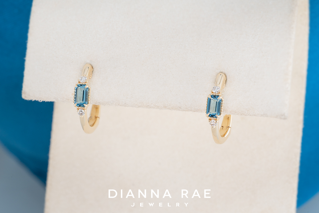 14K Yellow Gold London Blue Topaz Hoops with Diamond Accents