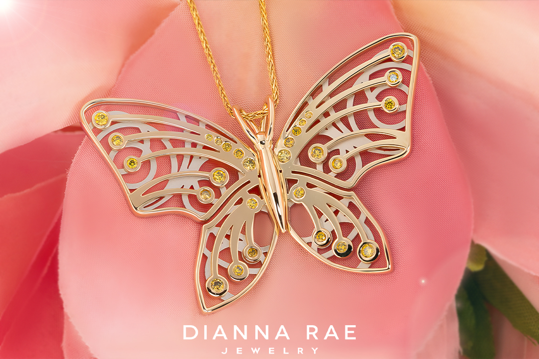 Two-Tone Diamond Butterfly Pendant