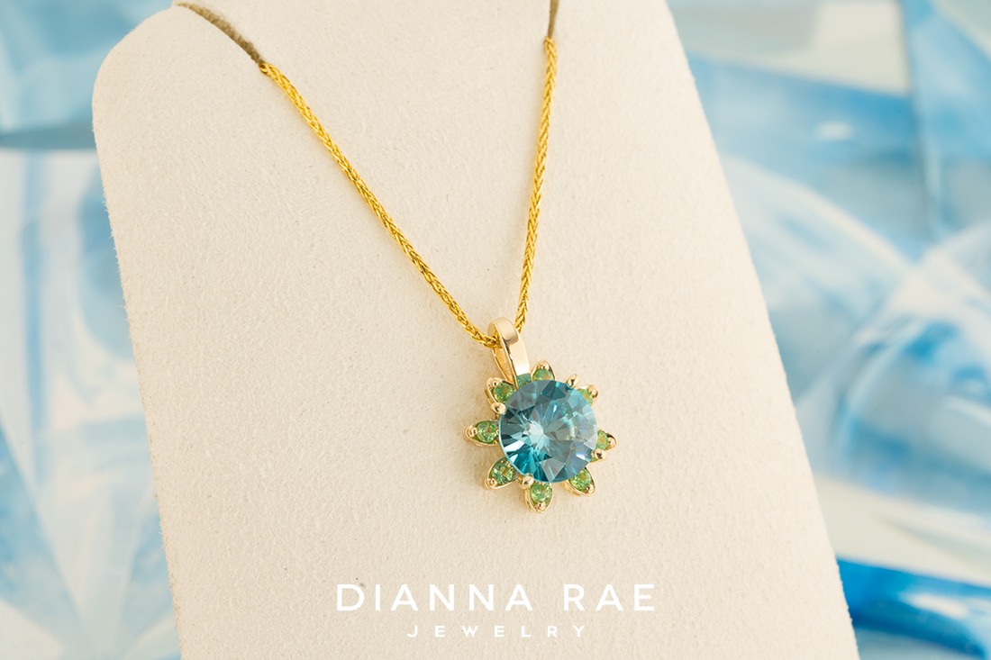 Blue Zircon and Tsavorite Pendant