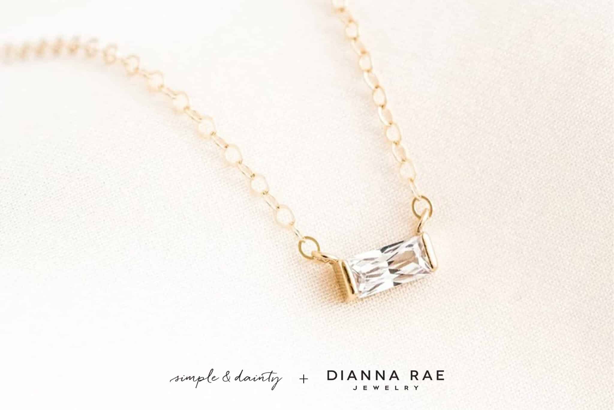 14K Yellow Gold Filled Dainty Baguette Necklace