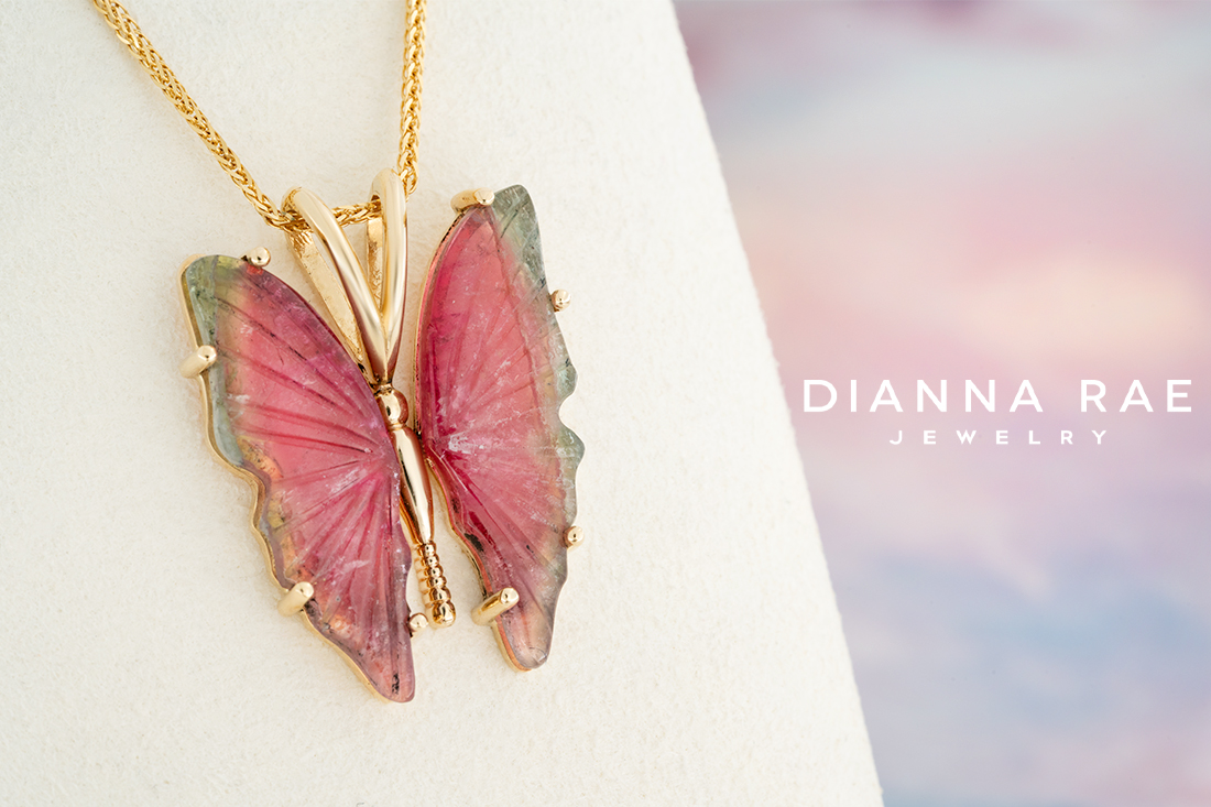 Watermelon Tourmaline Butterfly Pendant