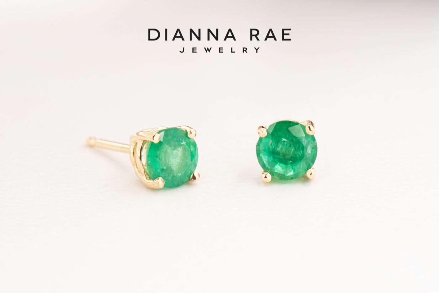14K Yellow Gold Emerald Stud Earrings