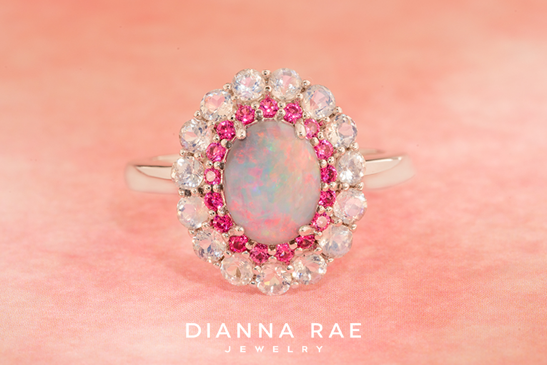 Opal Ring with Pink Spinel and Moonstone