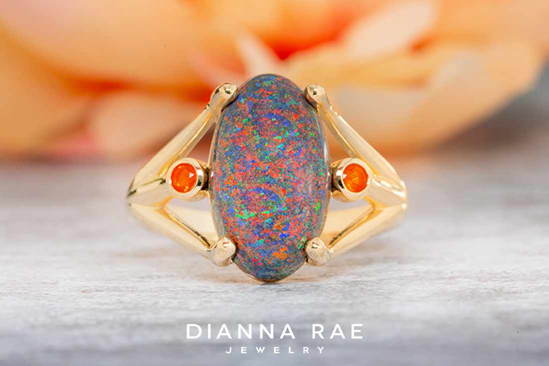 Smoked Opal Ring with Fire Opal Accents