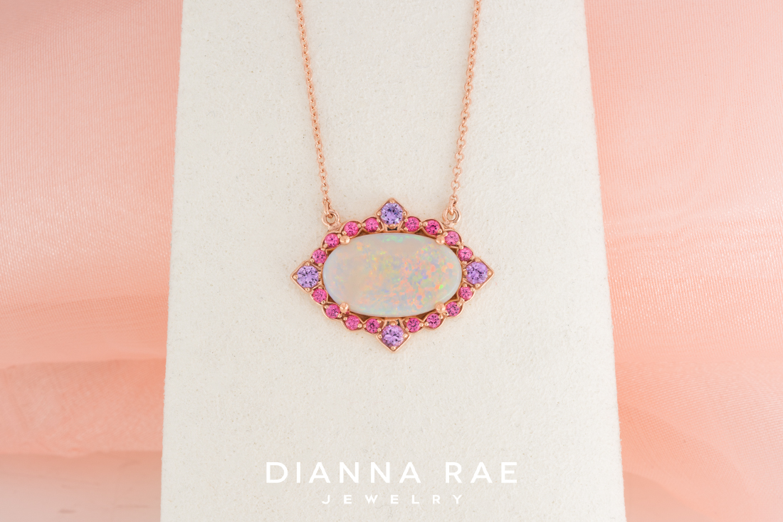 Opal Pendant with Sapphires and Pink Spinel