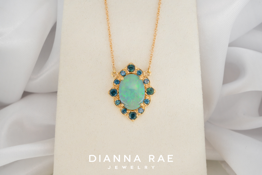 Oval Opal Pendant with Teal Sapphires