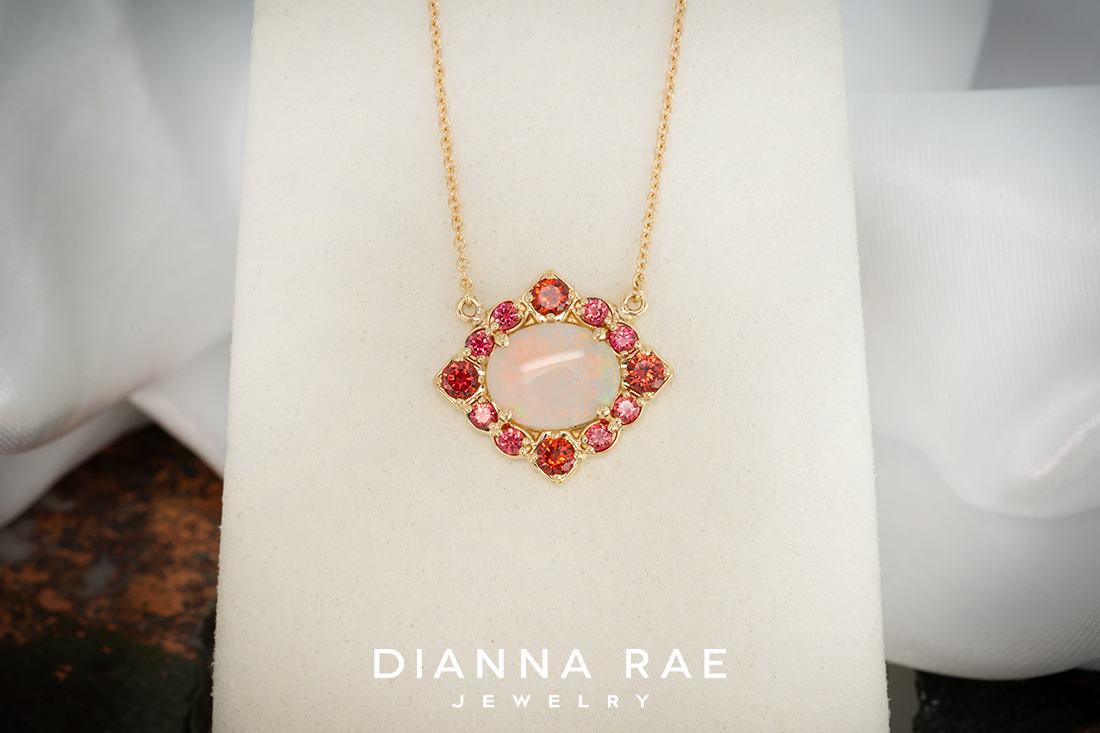 Opal Pendant with Copper Garnet and Orange Sapphires
